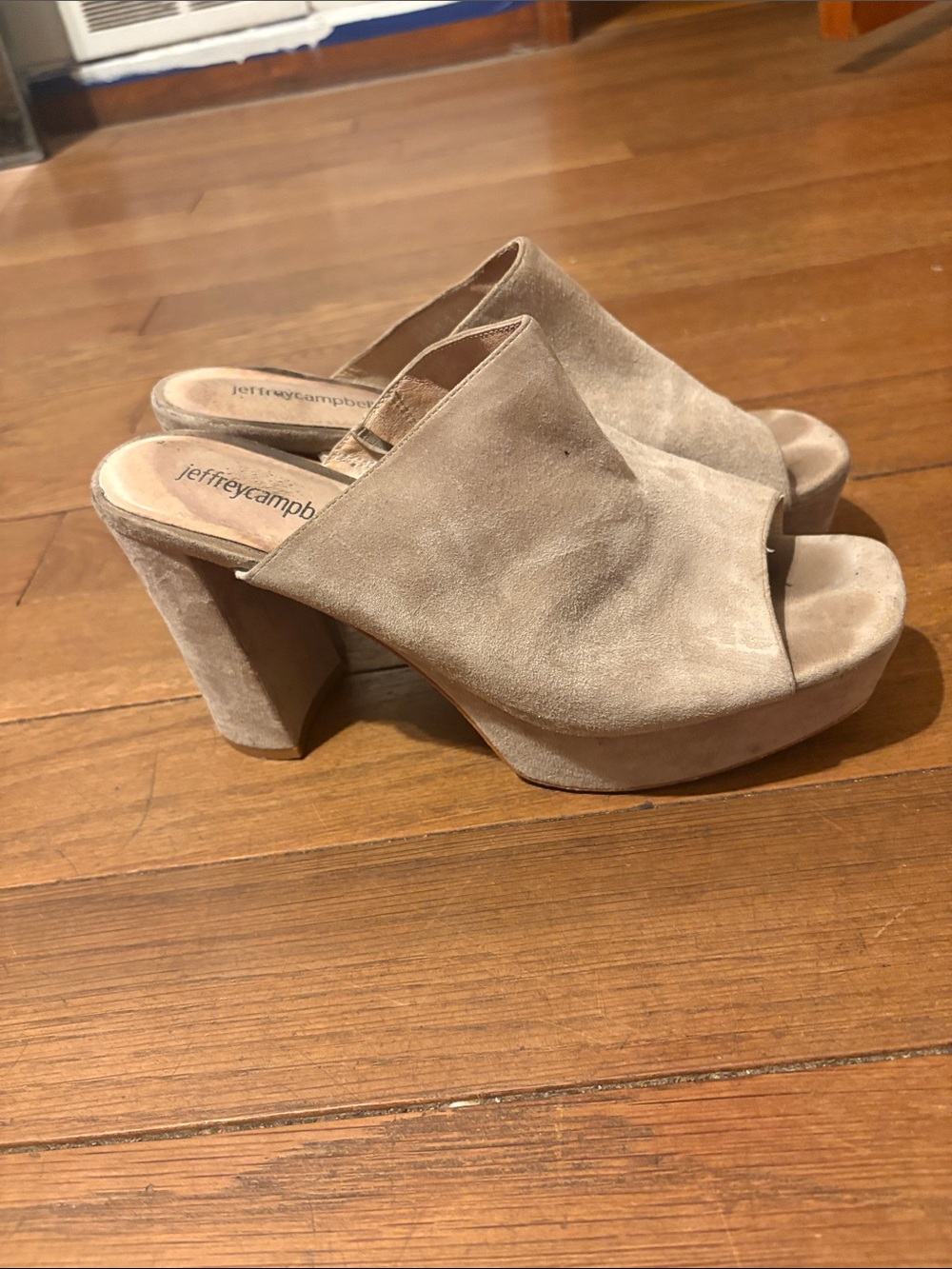 Jeffrey Campbell Neutral Suede Open-Toe Platform Mules